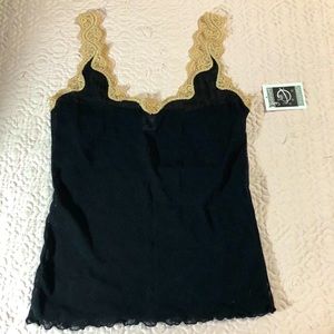 NWT sheer black Camisole w/nude lace straps Sz M